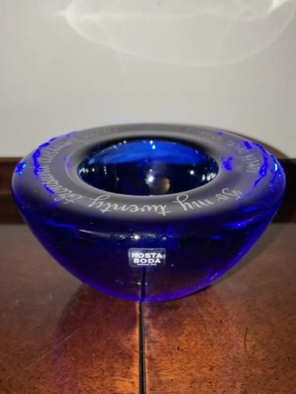 Kosta Boda Sweden Art Glass Cobalt Blue Swirl Atoll Candle Holder by Anna Ehrner